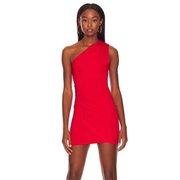 superdown | Shani Ruched Mini Dress in Red One Shoulder Jersey M - Picture 1 of 11